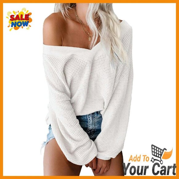 Oversized Off Shoulder Waffle Knit Sweater Top Long Sleeve
